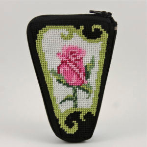 Stitch/Zip - Pink Rose on Black Scissor Case 