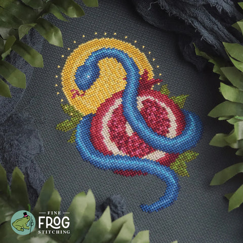Snake and Pomegranate (Fine Frog Stitching)