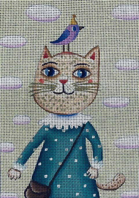 Kitty w/Bird 2 (Mindys Needlepoint)