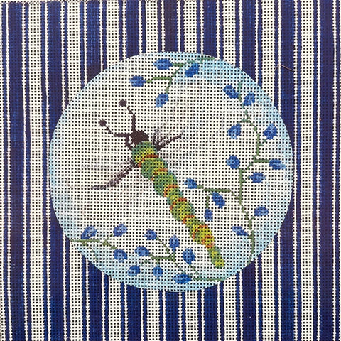 Dragonfly on Blue Ticking Stripe (Patti Mann)