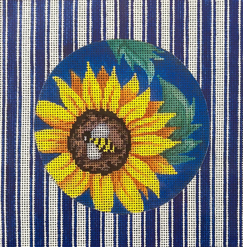 Sunflowers on Blue Ticking Stripe (Patti Mann)