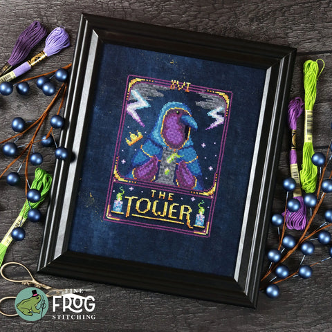 Feather Tarot: The Tower (Fine Frog Stitching)