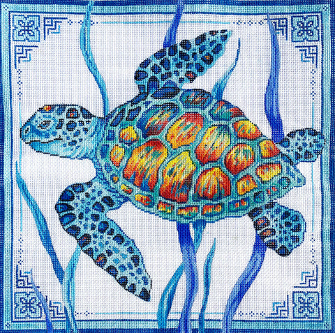 Sea Turtle / Blue Motif Border (MM Designs)