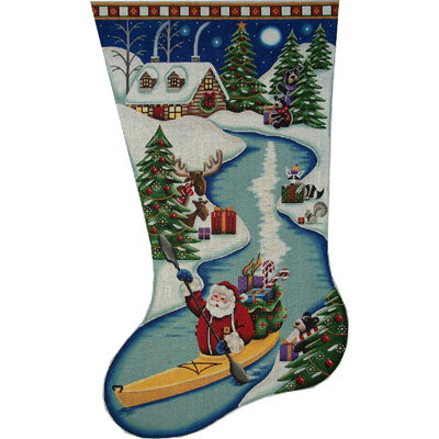 Santa on the River Stocking - 18ct