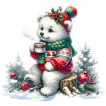 Christmas Bear Magnet w/Coffee (Les Petites Croix De Lucie)