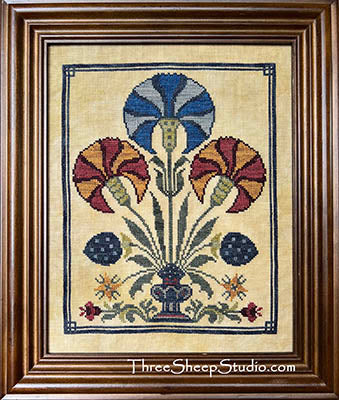 Blue Carnation Fraktur (Three Sheep Studio)
