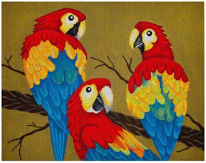 Three Parrots in Tree