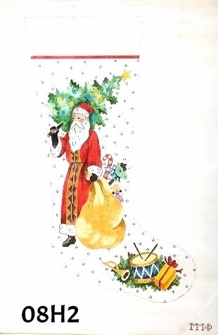 Santa Holding Christmas Tree Stocking