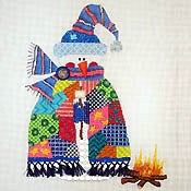 Patchwork Snowman Roasting Marshmallows