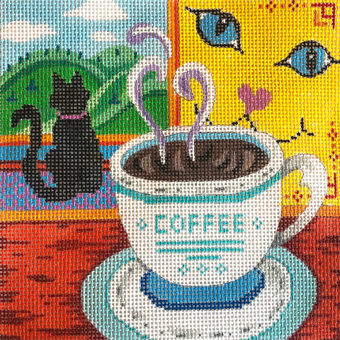 Coffee Cup - Black Cat at Window/Day Scene (MM Designs)