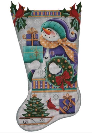 Purple Snowman Stocking - 13ct