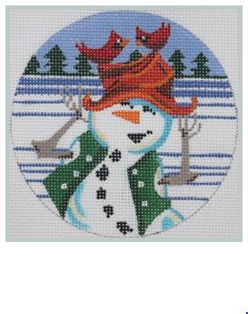 Birds Perched on Snowmans Hat 