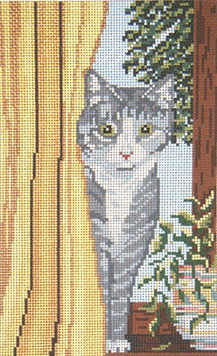 Cubby Cat Behind Curtain