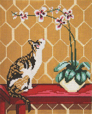 Calico Cat w/Orchid