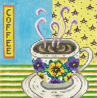 Coffee Cup - Yellow & Purple Pansies (MM Designs)