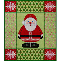 Santa Patchwork With Trees and Snowflakes