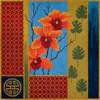 Orange Orchid and Palm Leaves