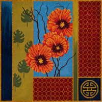 Orange Poppies and Palm Leaves