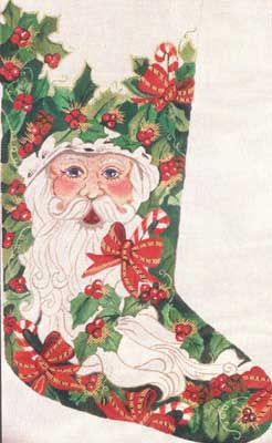 Santa And Holly Stocking