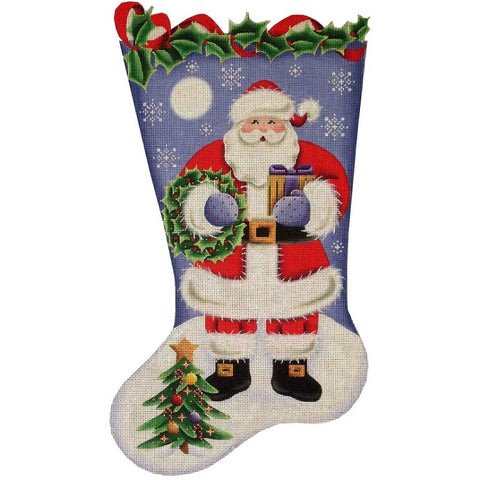 Wreath Santa Stocking - 18ct
