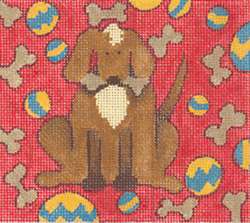 Dog w/ Bone on Red