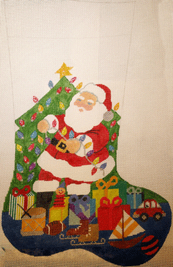 Santa Stringing Lights Stocking