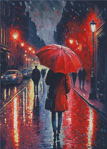 Red Umbrella in the Rain/Large (Artecy)
