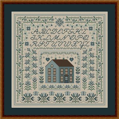 Blue Hollyhock House Sampler (Happiness is HeartMade)