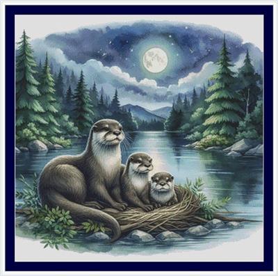 Otter Family (White Willow Stitching)