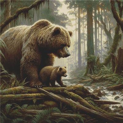 Grizzly Bears (White Willow Stitching)