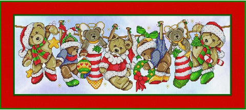 Christmas Teddies On The Line (Joan Elliott)