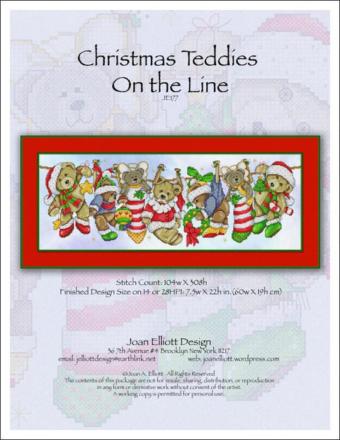Christmas Teddies On The Line (Joan Elliott)