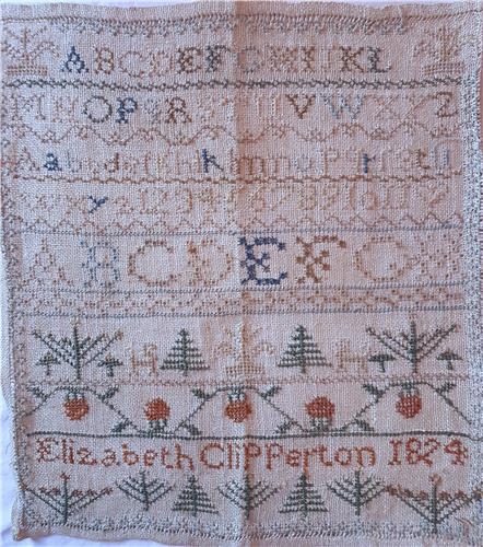 Elizabeth Clipperton 1824 Sampler (Crowsfeetstitching)