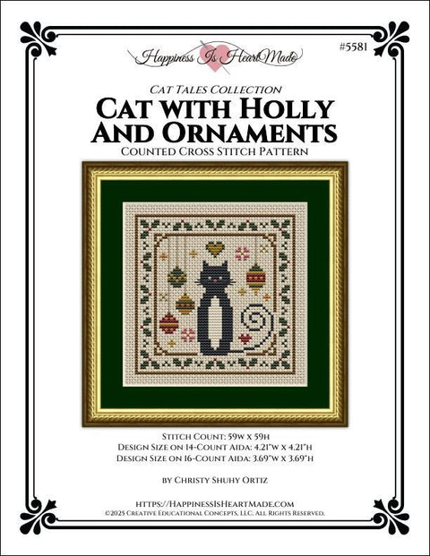 Cat Tales Collection - Cat with Holly and Ornaments (Happiness is HeartMade)