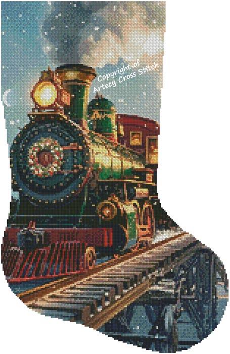 Christmas Train at Night Stocking/Right (Artecy)