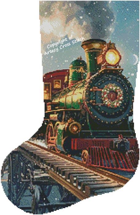 Christmas Train at Night Stocking/Left (Artecy)