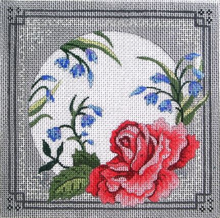 Pink Rose/ Gray & White Lace Border