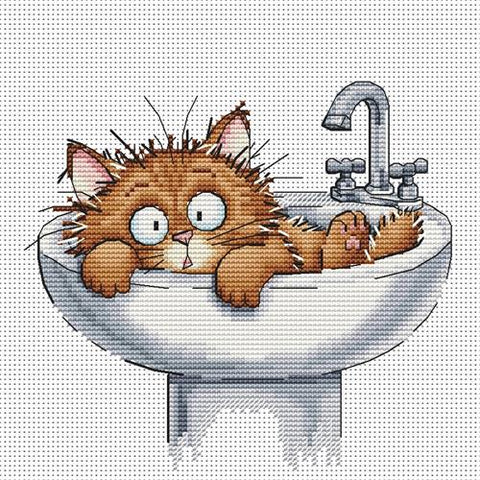 Sink Cat (OHCrossStitch)