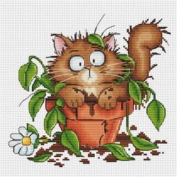 Potted Cat (OHCrossStitch)