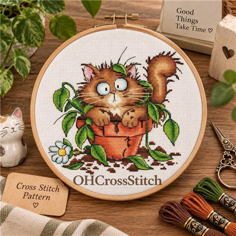 Potted Cat (OHCrossStitch)