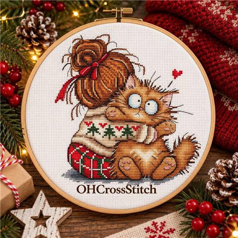 Christmas Cuddle Cat (OHCrossStitch)