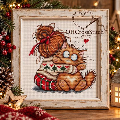 Christmas Cuddle Cat (OHCrossStitch)