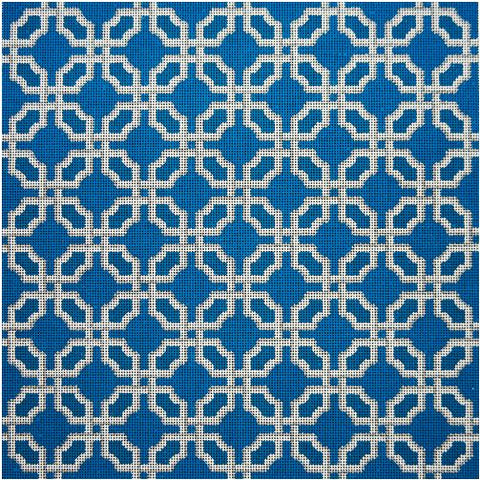 Silver & White Lattice on Blue