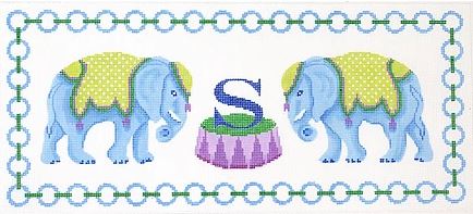 Blue Elephants Monogram Pillow