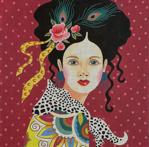 PE237 - Lady w/Maroon Background