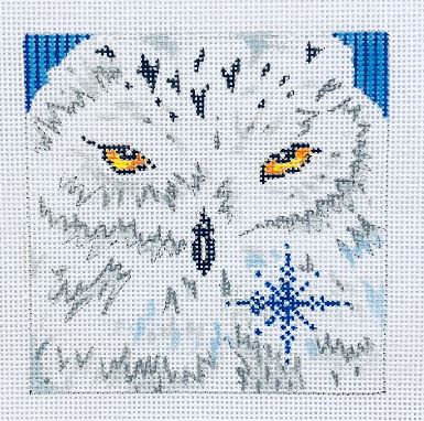 Snow Owl/ Blue Stripe Background