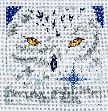 Snow Owl/ Blue and White Dots Background