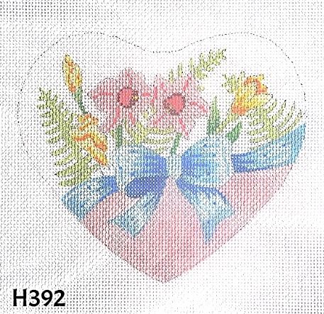 Yellow and Pink Flowers, Ferns/ Blue Bow