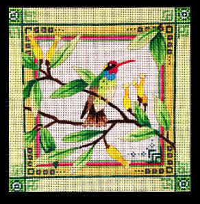 Hummingbird/ Lime Green Border