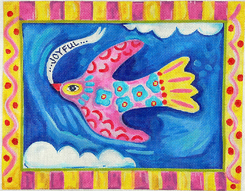 Joyful Flying Bird w/Pink & Yellow Border Julia Eves)